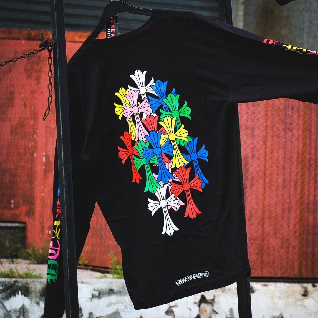 Chrome Hearts Multi Color Cross Cemetery Black Long Sleeve Tee 