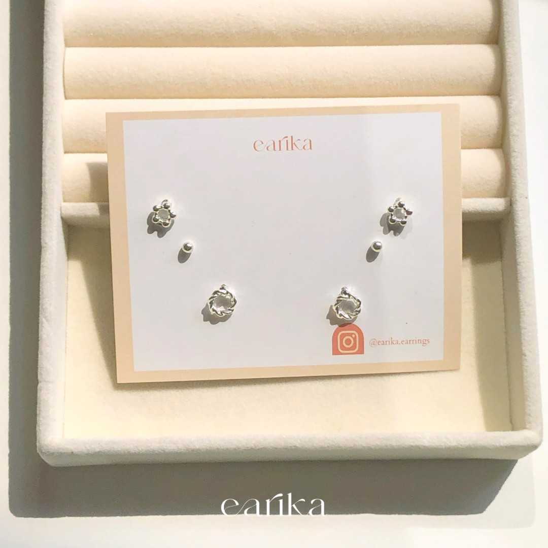 earika.earrings - twisted donut set เซ็ตต่างหูโดนัทสีเงินก้านเงินแท้ ผิวแพ้ง่ายใส่ได้