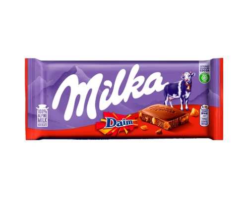 Milka Chocolate  Bar Daim  น้ำหนัก 100 กรัม bbf.18/10/25