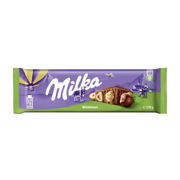 Milka Chocolate Bar Wholenut น้ำหนัก 270 กรัม