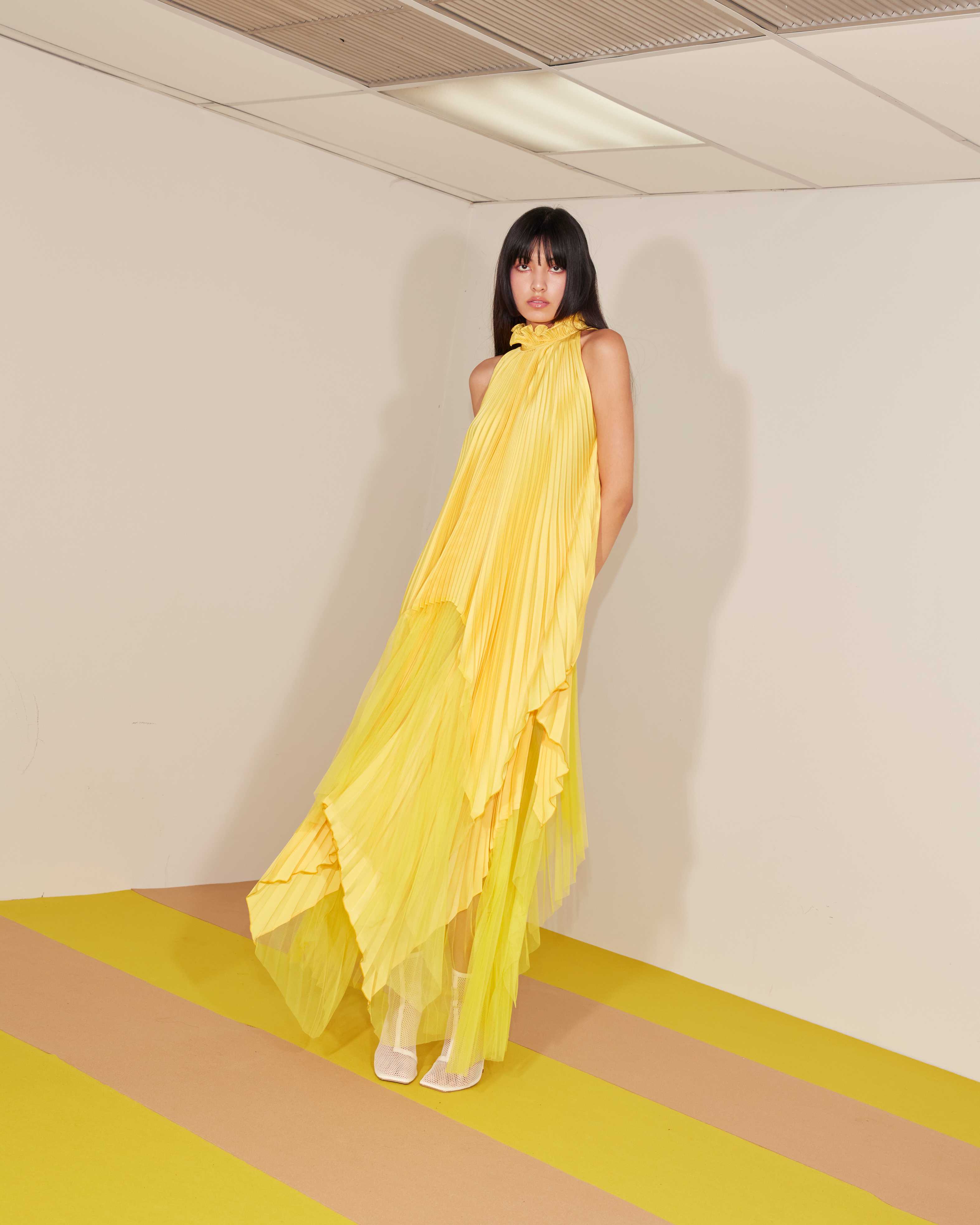 Feather  tulle Set (Top&skirt) - Yellow