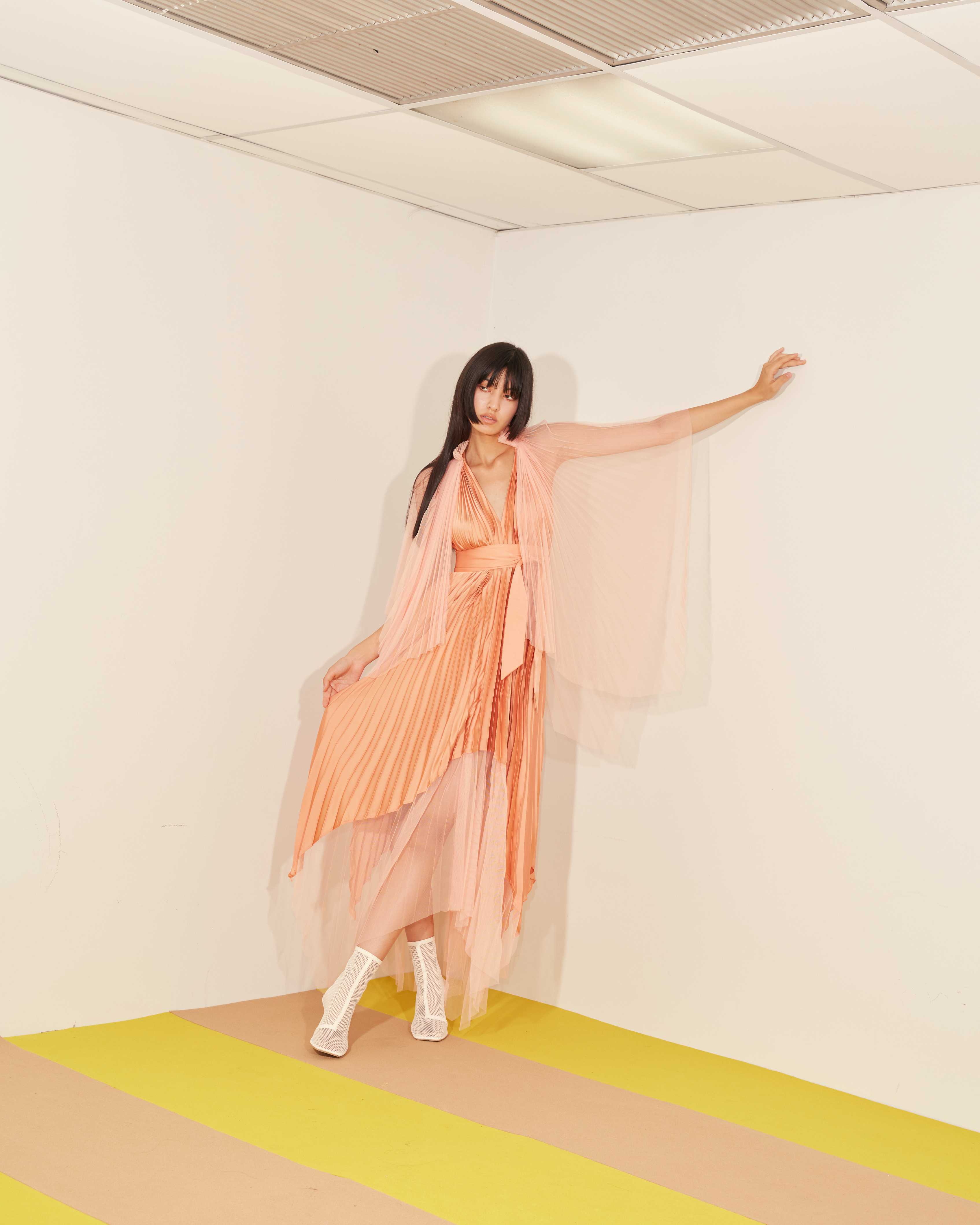 Eva tulle cape dress - Peach ( Pre Order 7-10 Day)