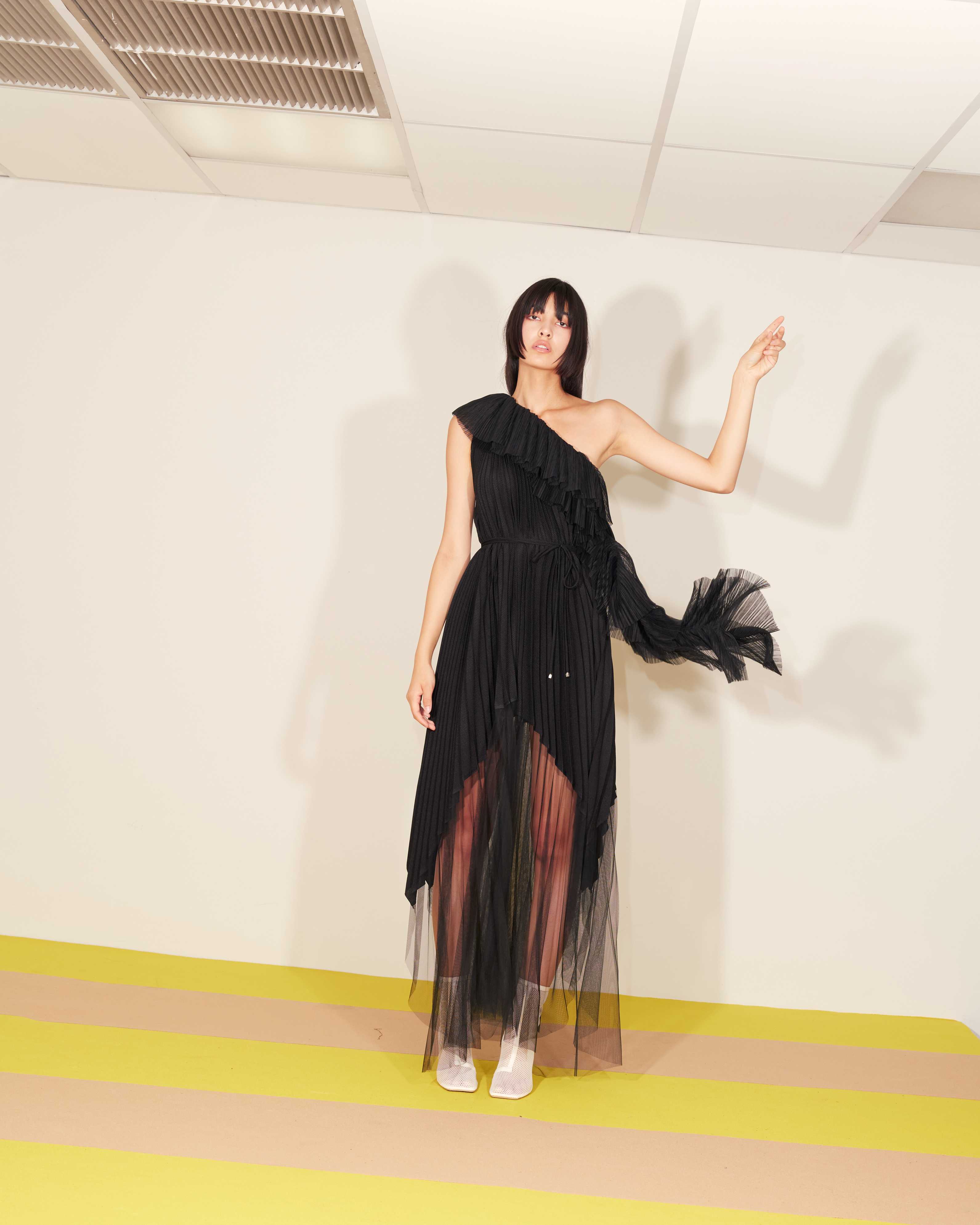 One Shoulder tulle dress - Black