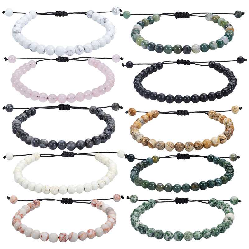 กำไลข้อมือ เชือกรูด ฟรีไซส์ : รวมหินนำโชค หินธรรมชาติ 6 มิล