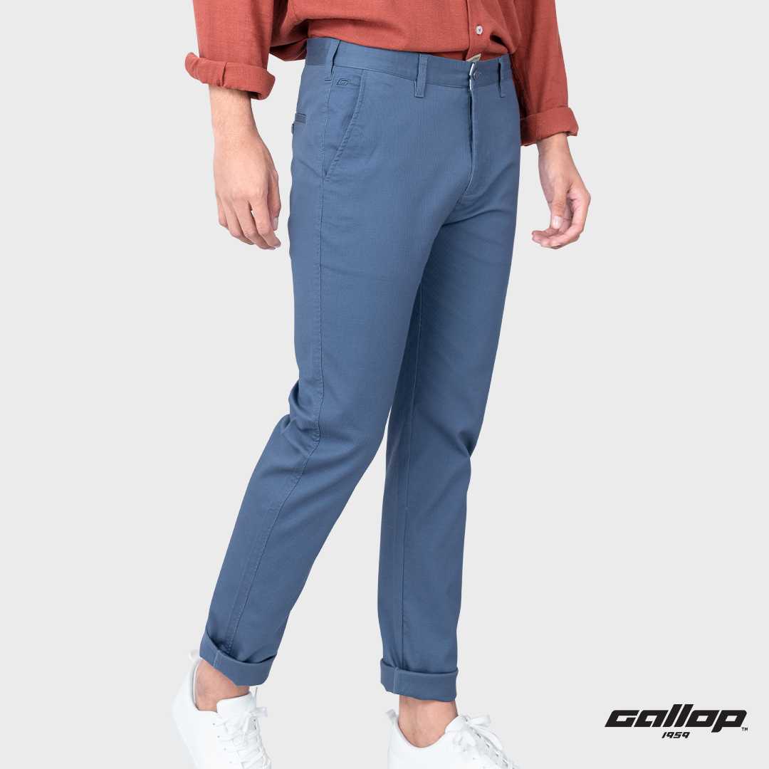 GALLOP : Men's Wear Chino Striped Pants กางเกงขายาว รุ่น ผ้าทอริ้ว GL9009 สี Duke Blue - ฟ้า