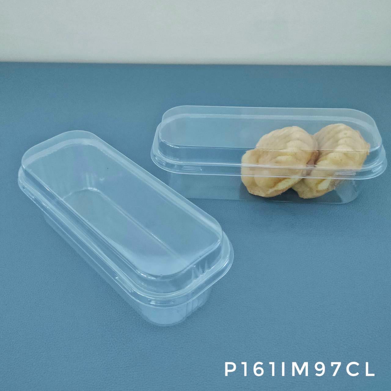 P161IM97CL กล่องมูสเค้ก ทรงรียาว กล่องขนมทรงยาว PET (ห่อ50ชุด ลัง600ชุด)