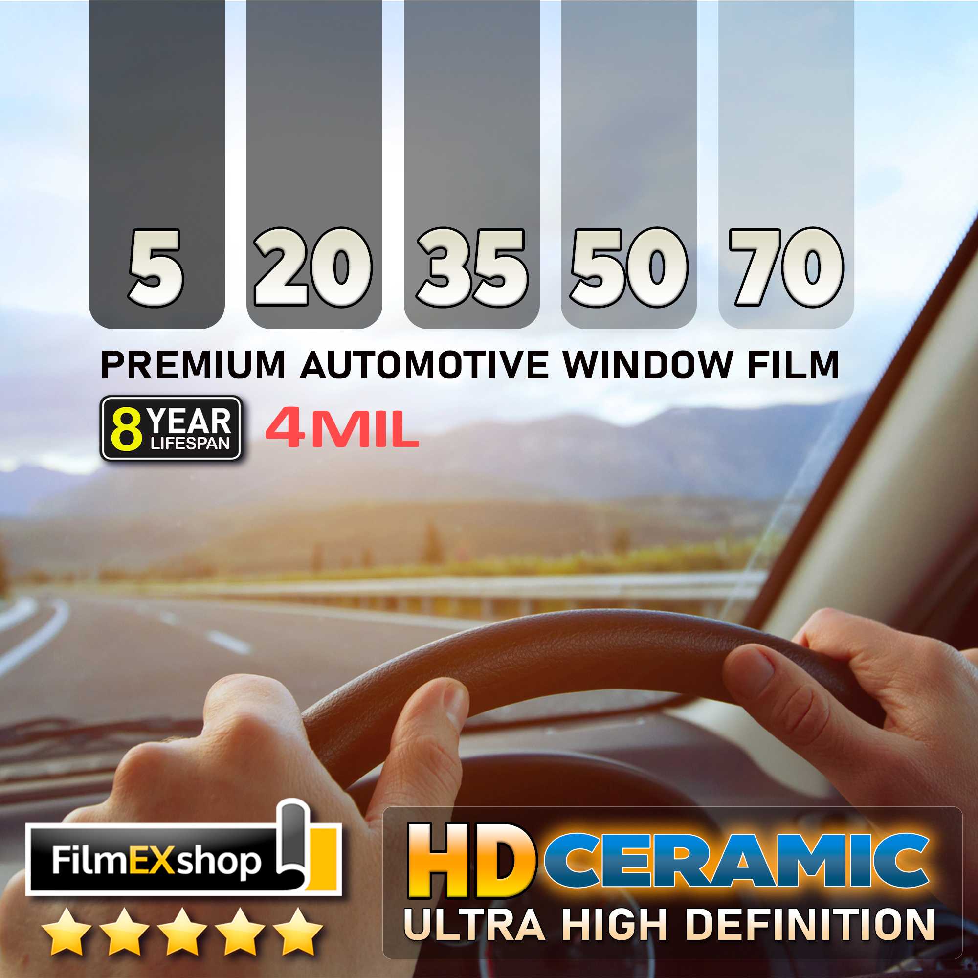 HD Ceramic Window Film 4mil ฟิล์มกรองแสงรถยนต์ ฟิล์มกรองแสง เซรามิค (ราคาต่อเมตร)