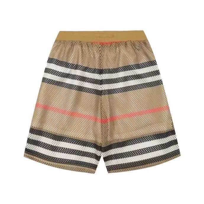 BURBERRY ICON STRIPE PERFORATED SHORTS กางเกงขาสั้นเอวยางยืด แบรนด์เบอเบอรี่ ผ้าตาข่ายลายสก็อต