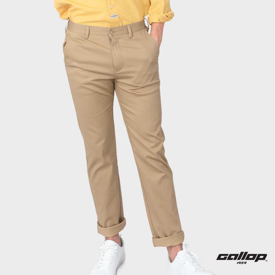 GALLOP : Men's Wear Chino Striped Pants กางเกงขายาว รุ่น ผ้าทอริ้ว GL9009 สี Brown - น้ำตาล