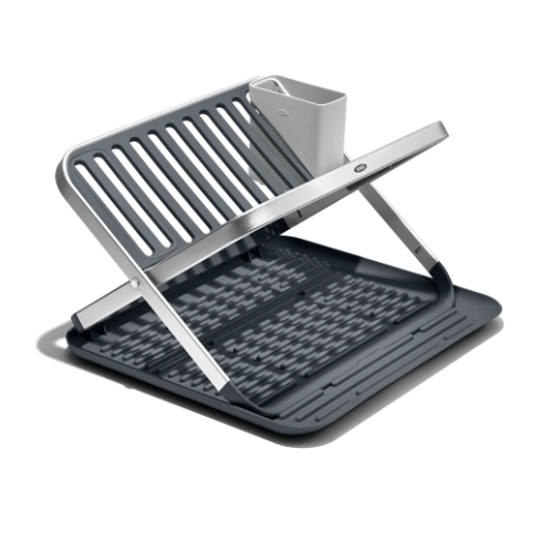 ที่ตากจานพับได้ พร้อมถาดรองน้ำ l OXO GG Aluminum Fold Flat Dish Rack