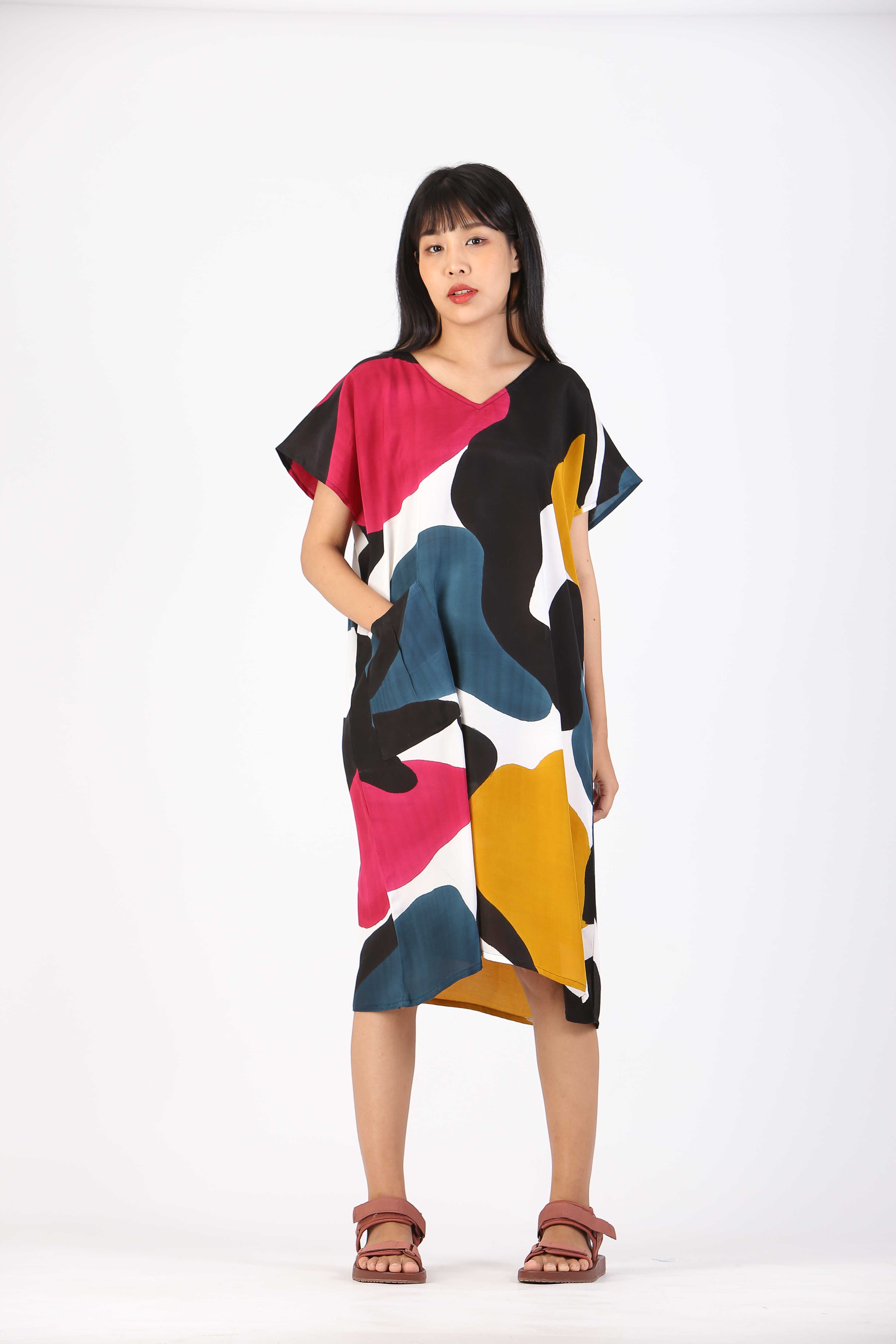 Short Dress Cotton Silk Hand Paint Free Sizee