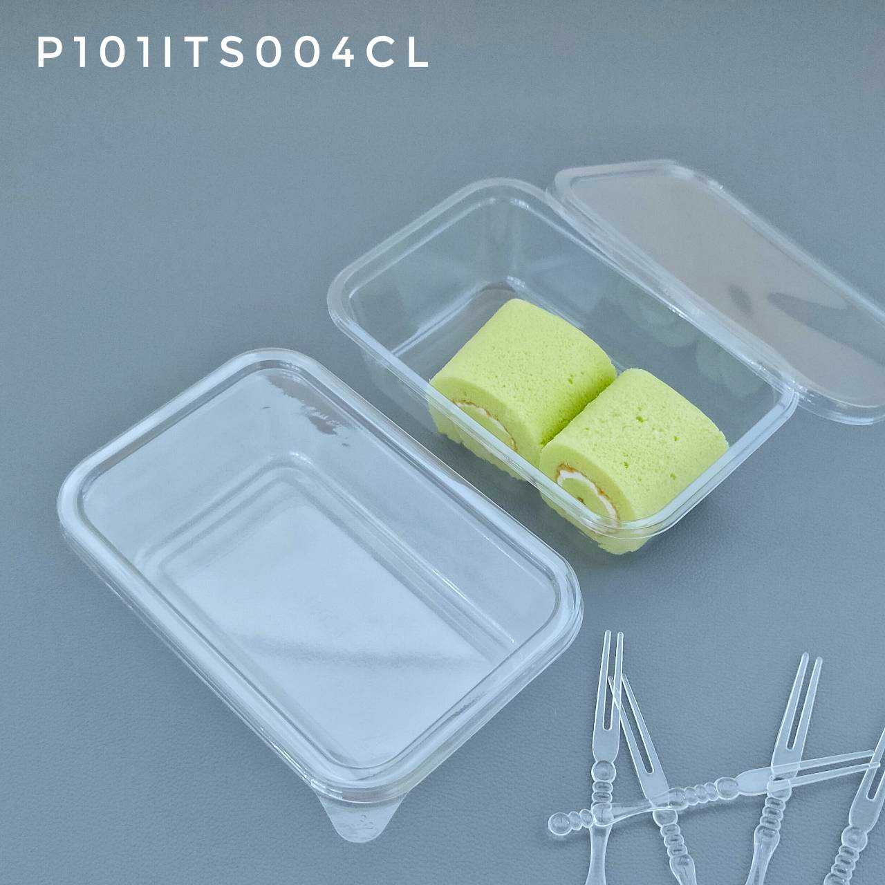 P101ITS004 กล่องขนมวุ้น ใส่วุ้นเป็ด  ฝาใส เนื้อ PET สวยแข็งแรง ล็อก(ห่อ50ชุด ลัง500ชุด)