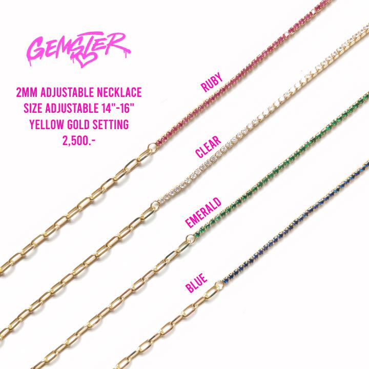 [พร้อมส่ง-Sample sale2023] 2mm Adjustable Necklace (Yellow gold setting)