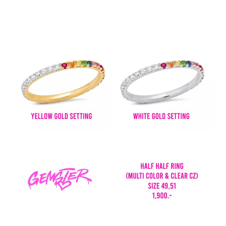 [พร้อมส่ง-Sample sale2023] Half Half Ring (Multi color&Clear Cz) 2 setting