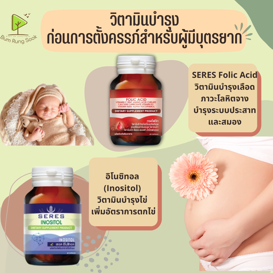 Set วิตามินเตรียมตั้งครรภ์ Seres อิโนซิทอล  Folic acid วิตามินคนท้อง ที่ตรวจไข่ตกแบบจุ่ม