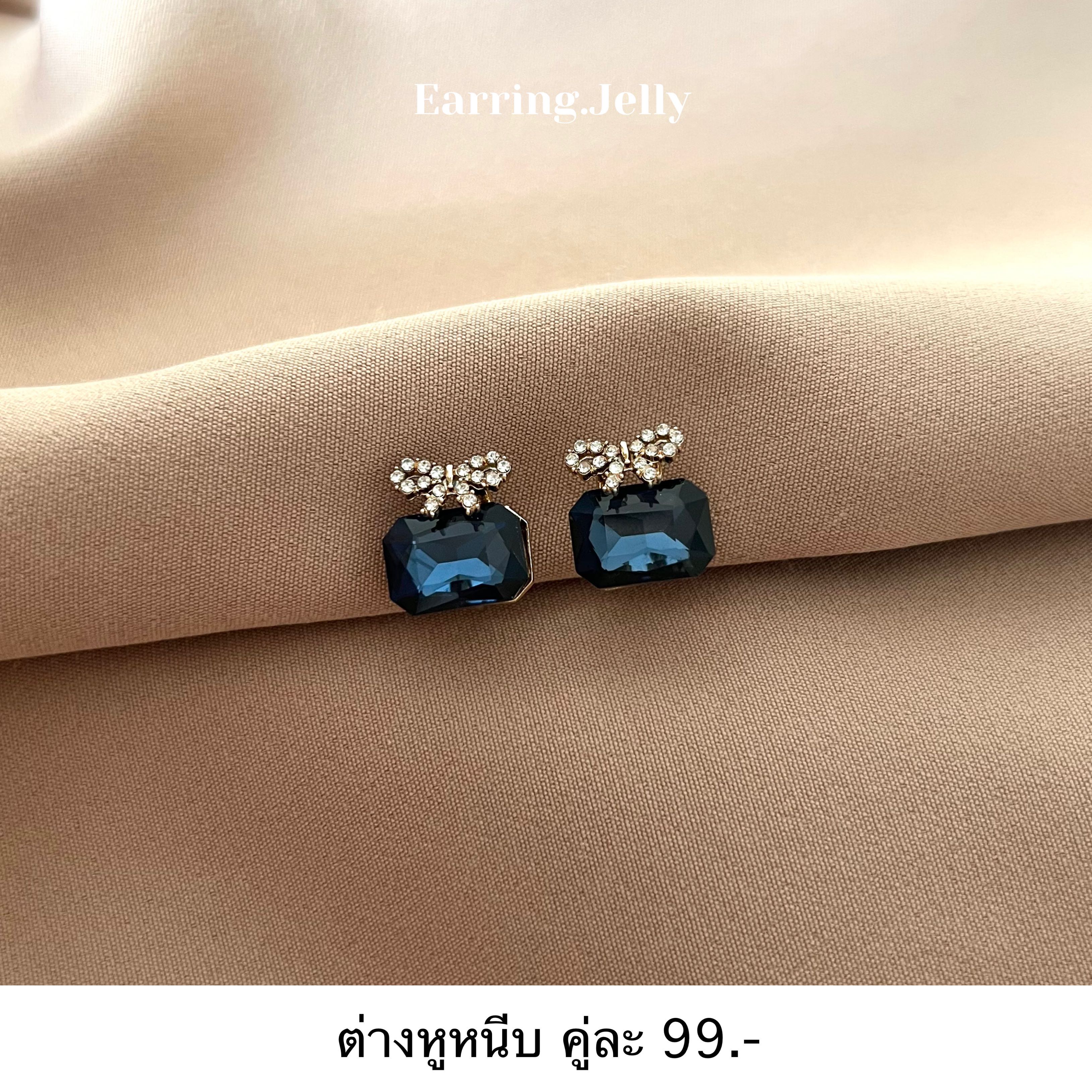 ✨☁️ โบว์จิ๋ว เพชรสี่เหลี่ยมน้ำเงิน แป้นใส