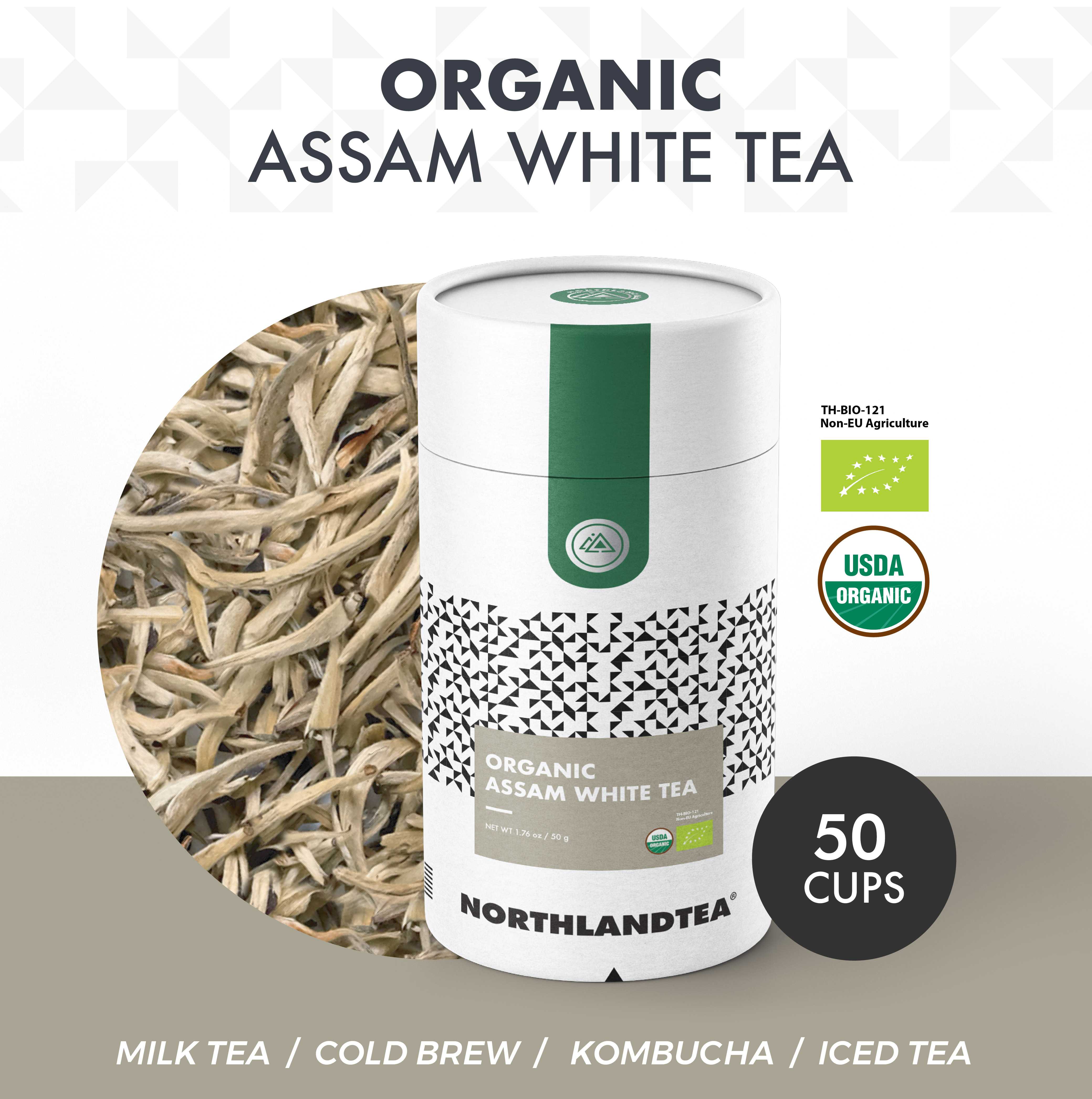 ชาขาวอัสสัม USDA & EU ออร์แกนิค ขนาด 50 กรัม HOT & ICED TEA / COLD BREW / KOMBUCHA