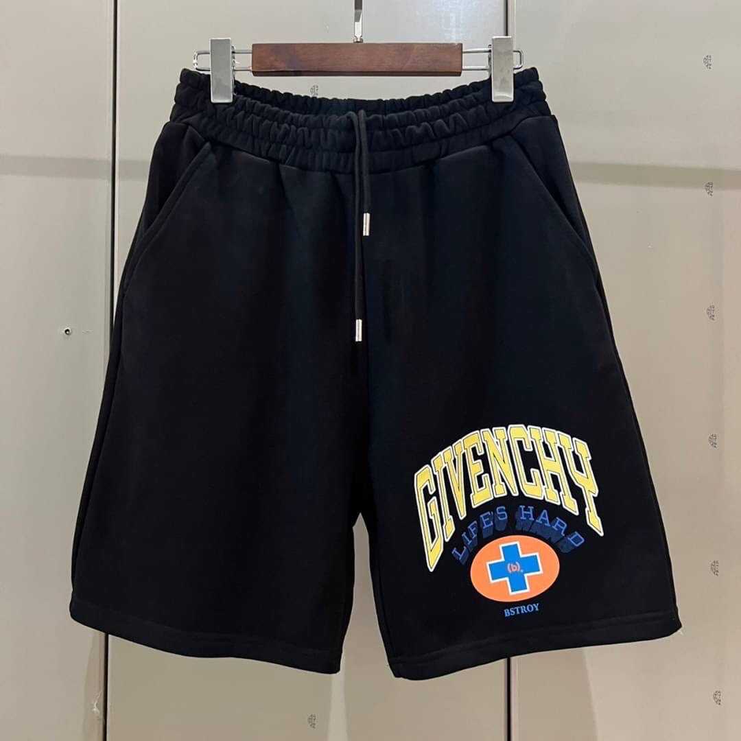 GIVENCHY MEN'S BLACK BSTROY EDITION LIF'ES HARD (B). SHORTS กางเกงขาสั้นเอวยางยืด แบรนด์จิวองชี่