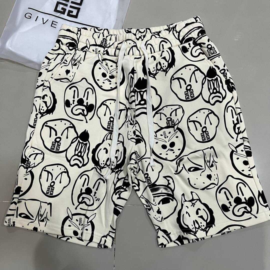 GIVENCHY X CHITO SHORTS กางเกงขาสั้นเอวยางยืด แบรนด์จิวองชี่ สกรีนตัวหนังสือตัวการ์ตูน