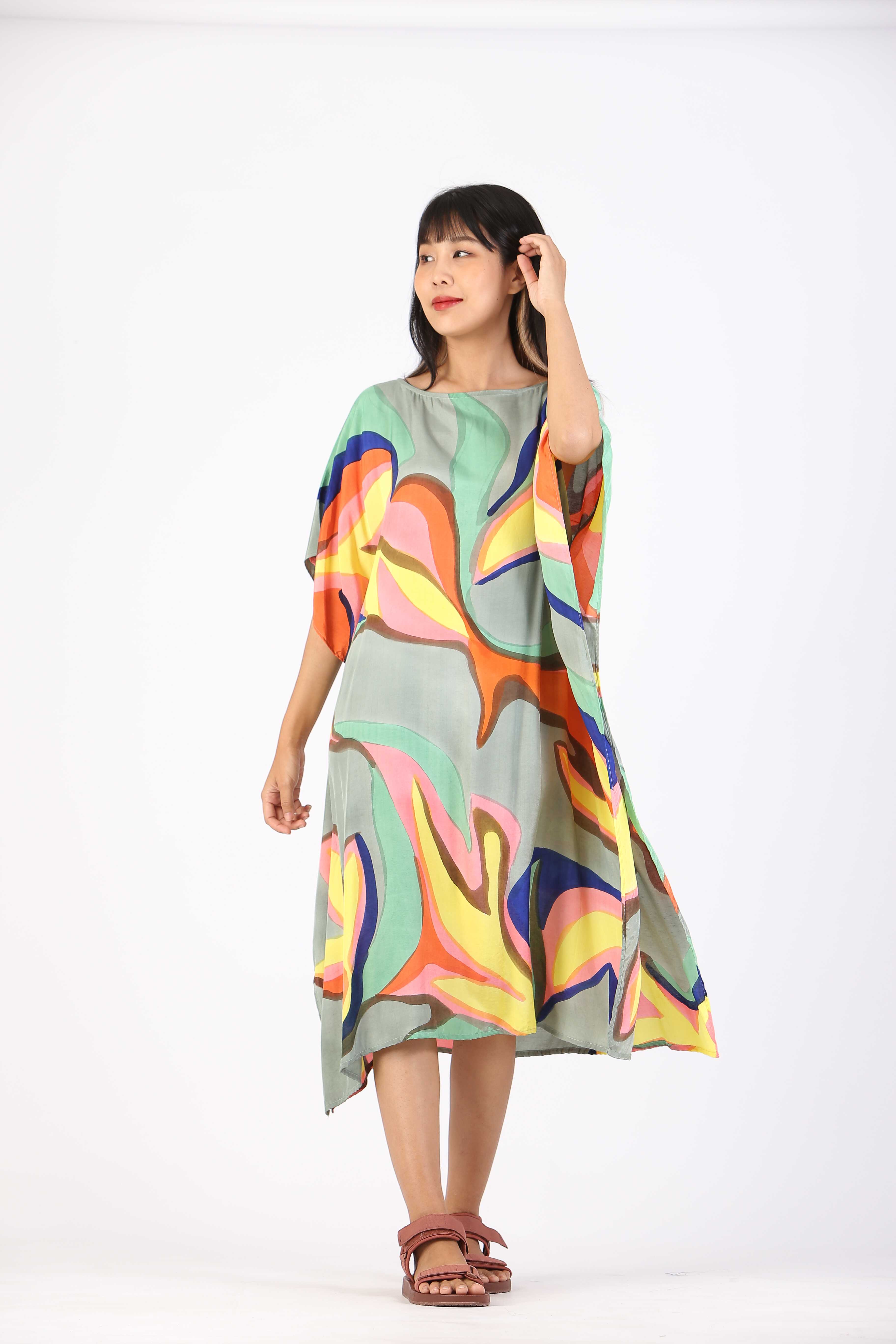 (Pre-order)Kaftan Cotton Silk Hand Paint คาฟทานคอตต้อนซิลล์แฮนด์เพ้นท์