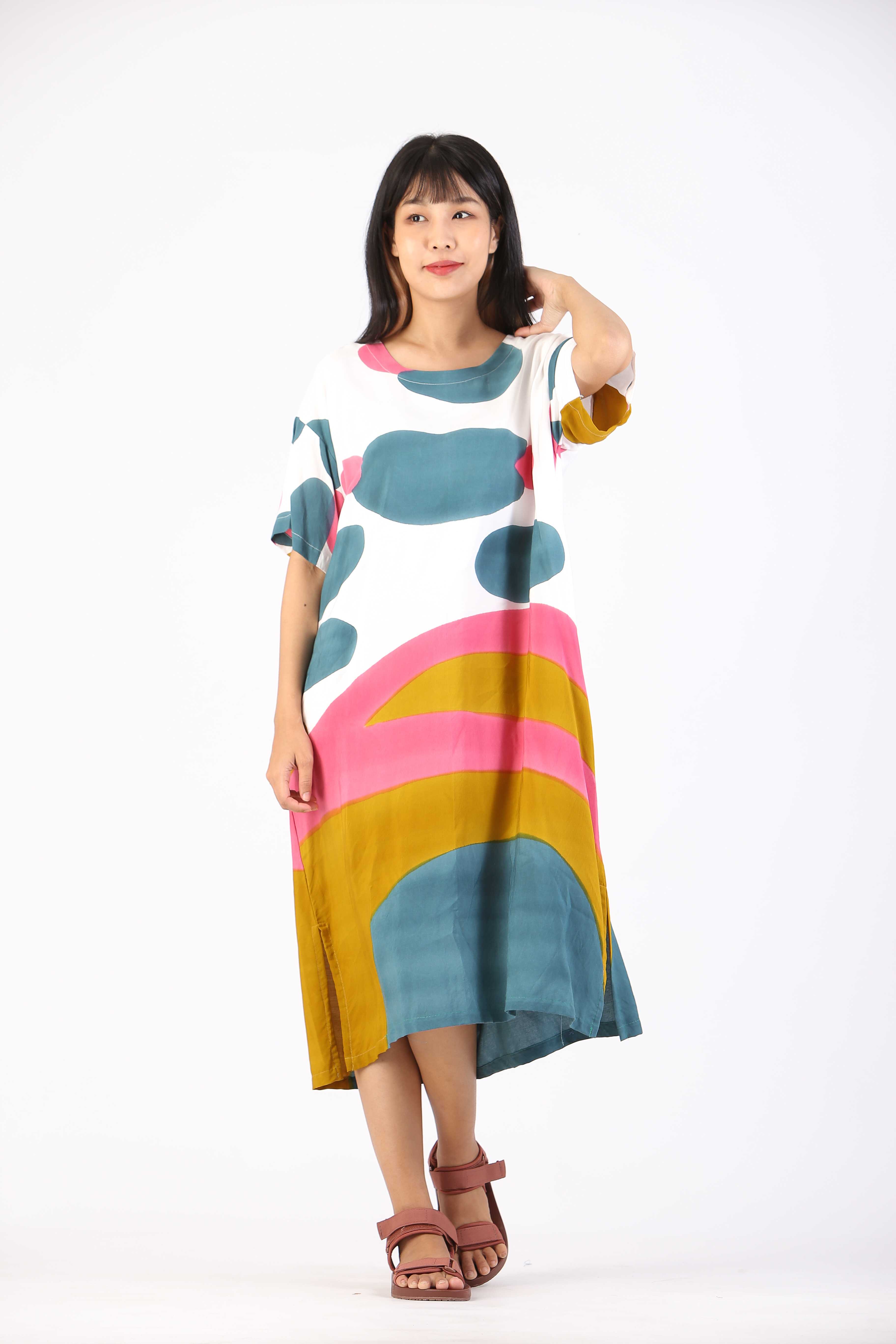 (Pre-order)Short Dress Cotton Rayon Hand Paint Free Size