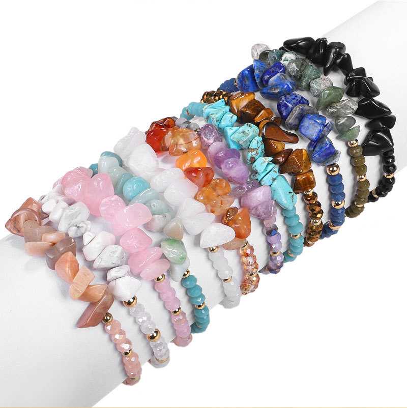 กำไลข้อมือ : หินธรรมชาติ ทรงอิสระ ประดับคริสตัล (เชือกรูด ฟรีไซส์)