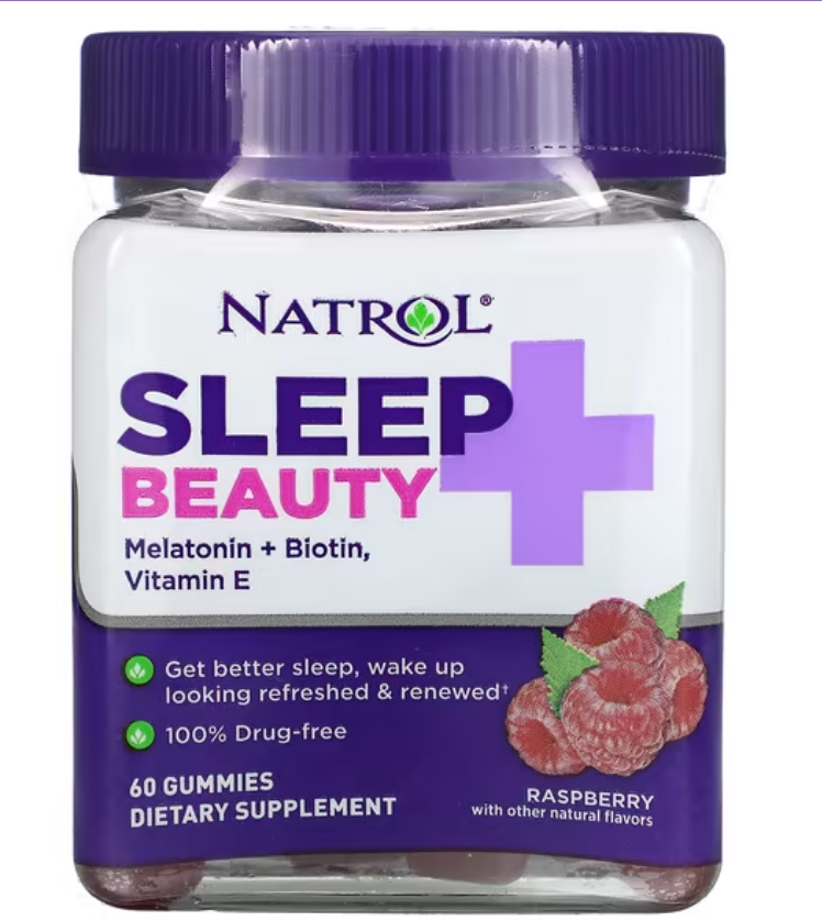 กัมมี่บำรุงผิว ผม เล็บ ตื่นมาแล้วรู้สึกสดชื่น Natrol Sleep + Beauty Raspberry 60 Gummies