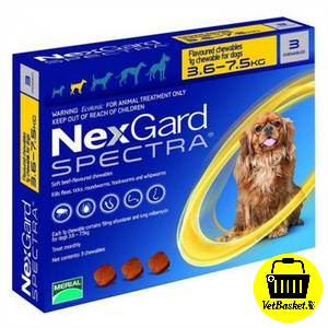 Nexgard Spectra (สีเหลือง) 3.5-7.5 kg. กำจัดเห็บหมัด หนอนหัวใจ ขี้เรื้อน สำหรับสุนัข