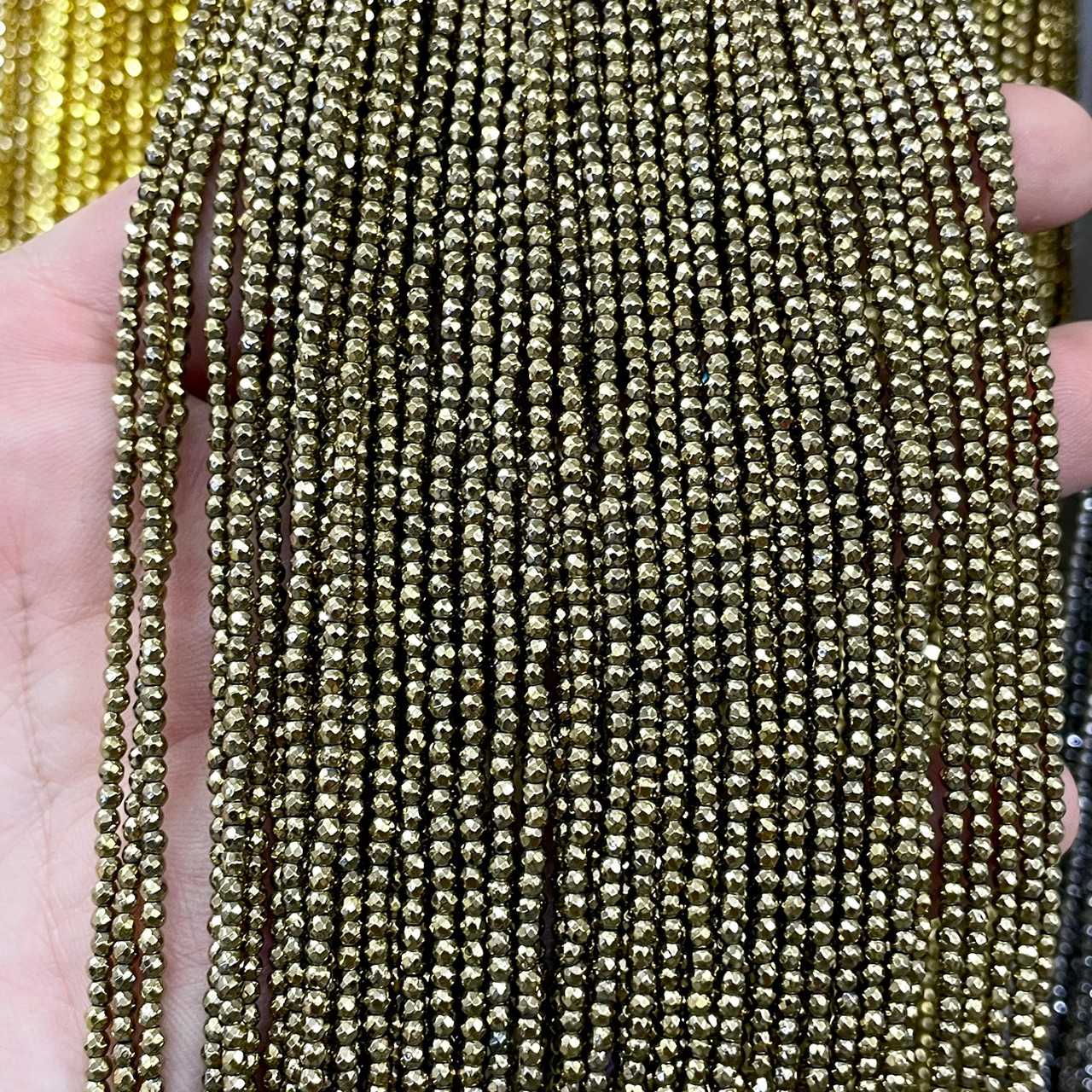 ไพไรต์ (Pyrite) 2 mm เจียเหลี่ยม เส้นยาว