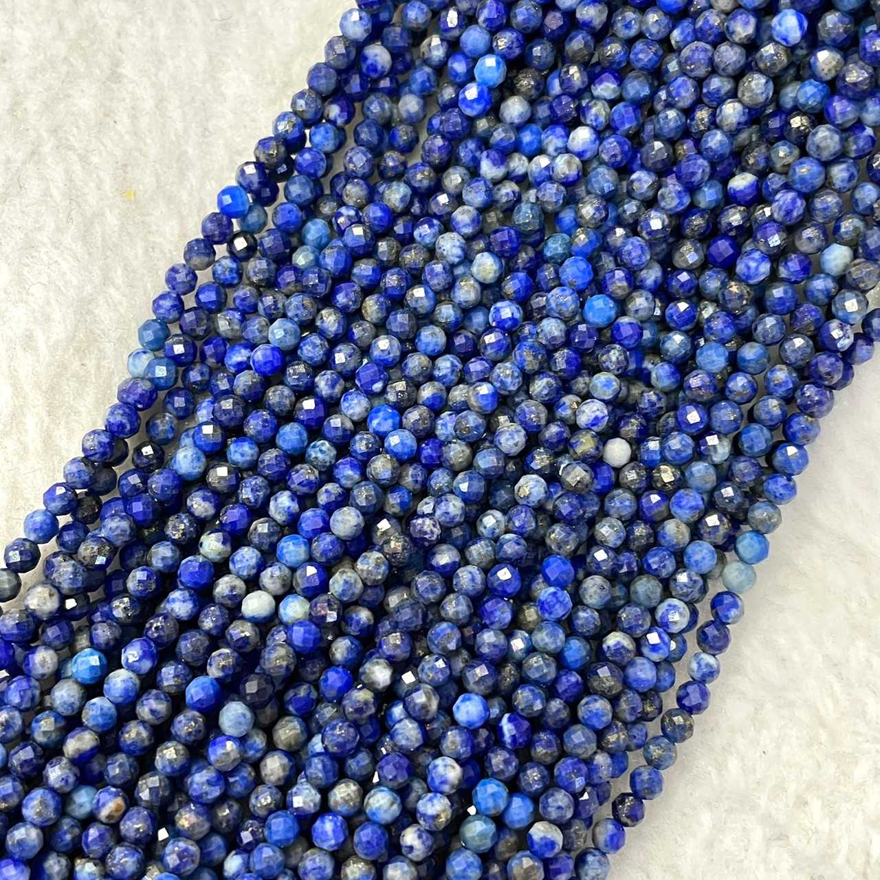 ลาพิสลาซูรี (Lapis lazuli) 3 mm เจียเหลี่ยม เส้นยาว