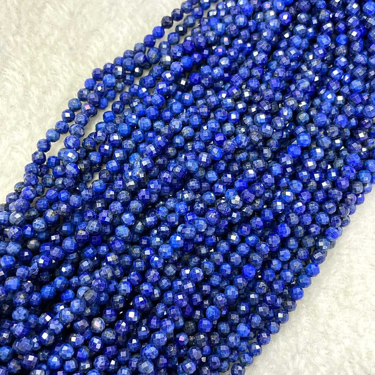 ลาพิส ลาซูรี สีล้วน AAA (Lapis lazuli) 3 mm เจียเหลี่ยม เส้นยาว