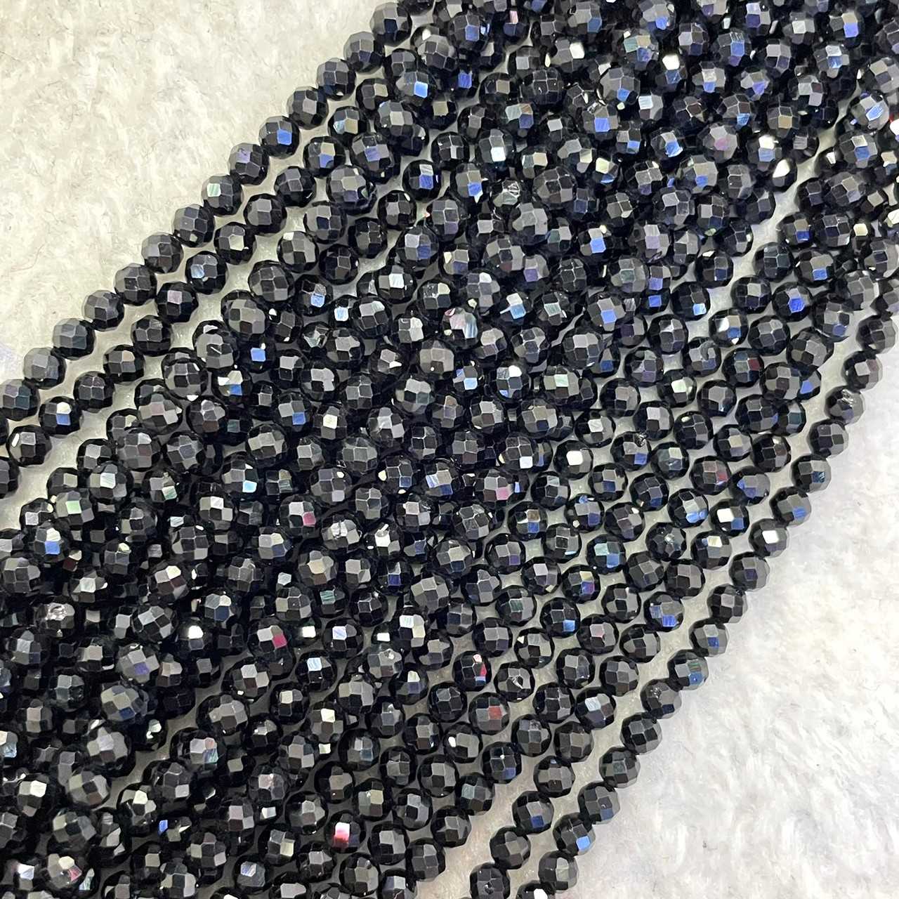นิล (Onyx) 3 mm เจียเหลี่ยม เส้นยาว