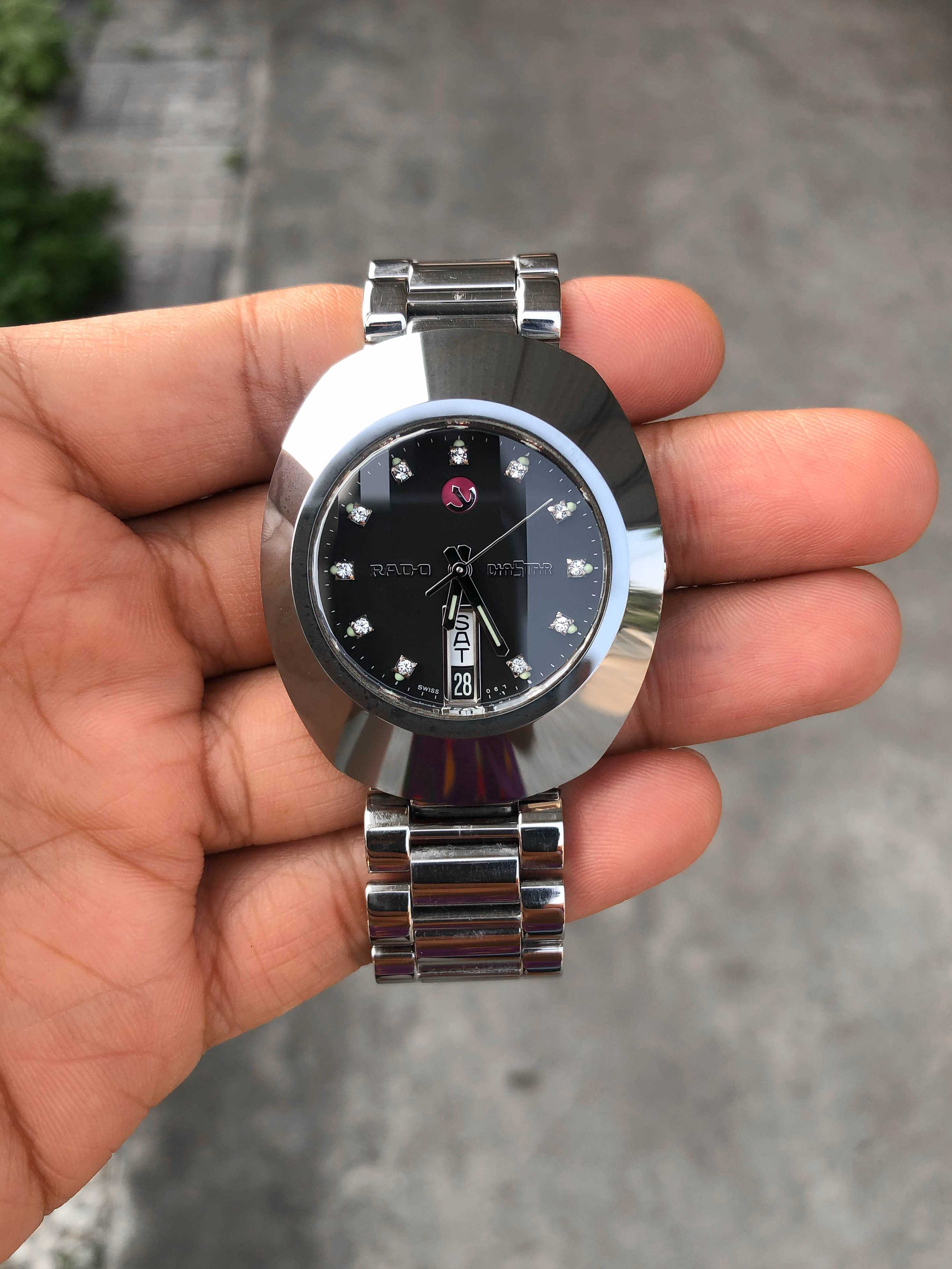 Rado Diastar Automatic Man Size Day-Date เรือนเหล็ก หน้าดำ