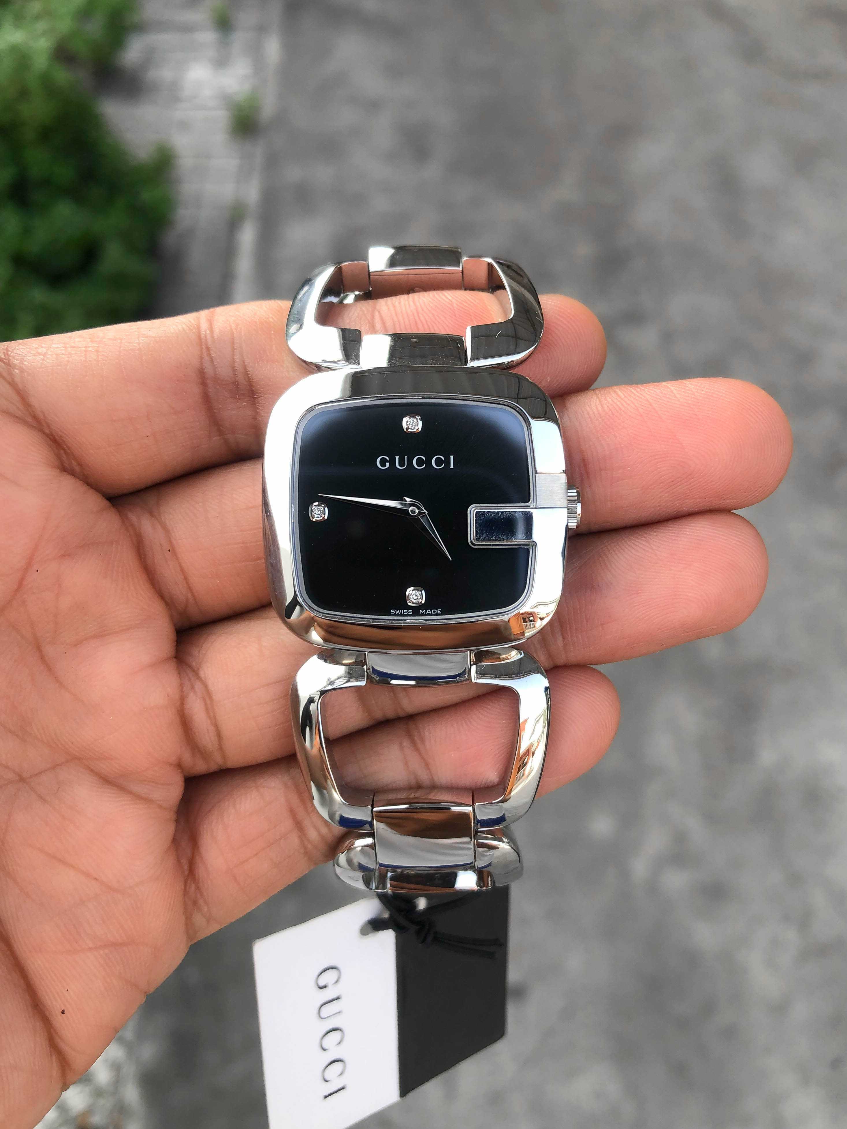 Gucci G-Series 125.4 Diamond Boy Size Quartz หน้าดำ