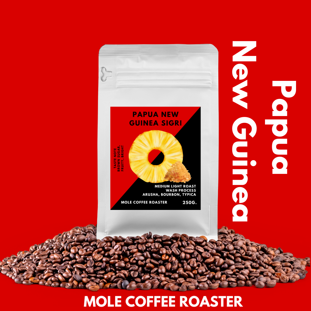 Mole Coffee : เมล็ดกาแฟคั่ว Papua New Guinea Sigri AA ถูก คุ้มค่า ส่งไว คั่วใหม่ 250 กรัม