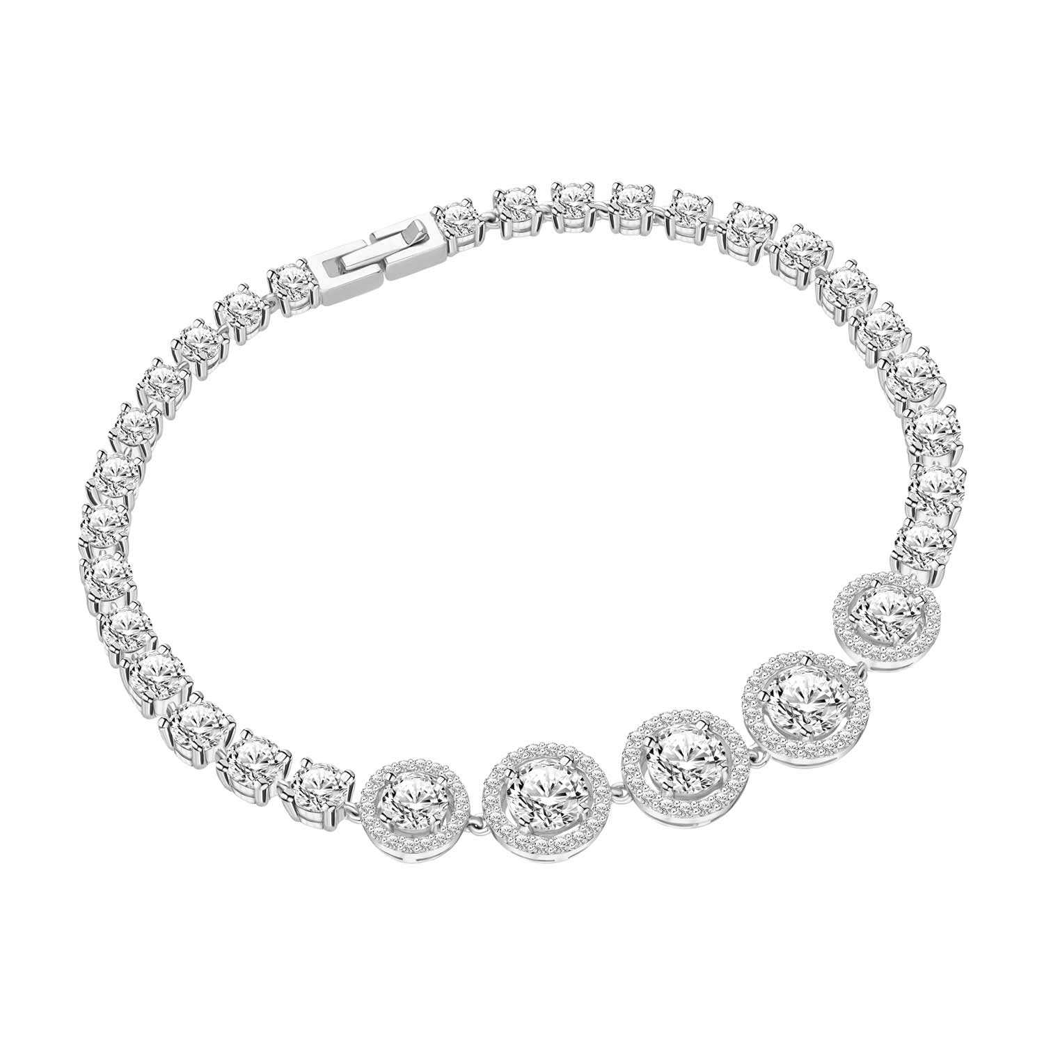 DECORUM สร้อยข้อมือเงินประดับ CZ เจียระไน 100 คัต ทรงกลม ขนาด 6.5 มม. ยาว 6 4/8 นิ้ว