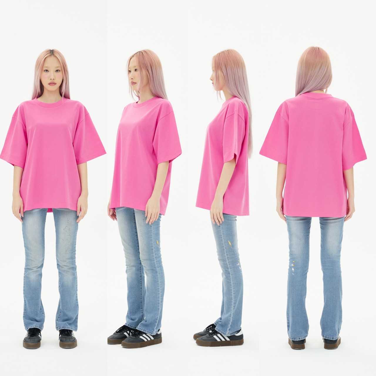 OV09 Neon Pink เสื้อยืดสีชมพูเข้ม Cotton20 Oversize