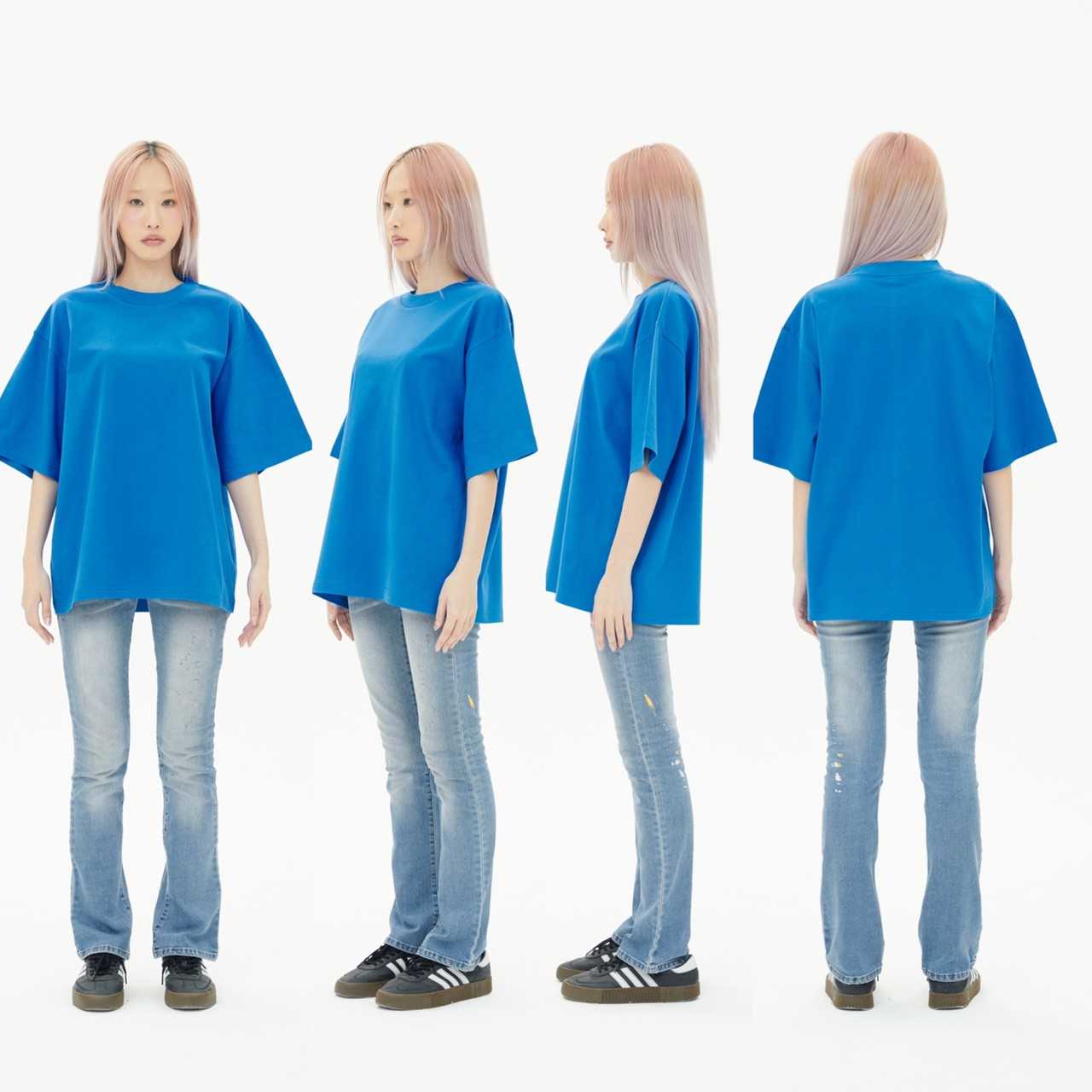 OV13 Cyan เสื้อยืดสีน้ำเงิน Cotton20  Oversize