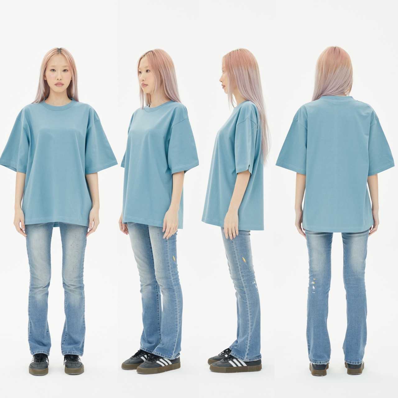 OV14 blue gray เสื้อยืดสีเทาฟ้า Cotton20 Oversize