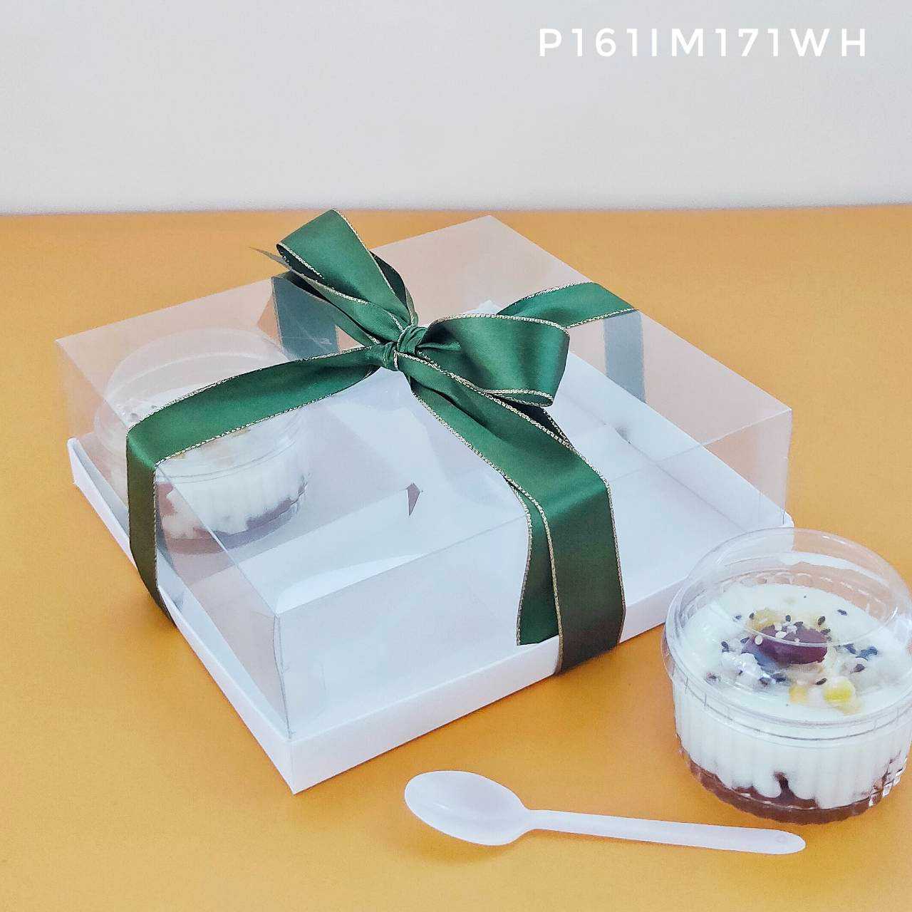 P161IM171WH กล่องเค้กปาร์ตี้ 4ช่อง ใส่เค้กชิ้น ใส่มูสเค้กไม่รวมถ้วยมูส(ห่อ5ชุด ลัง50ชุด)