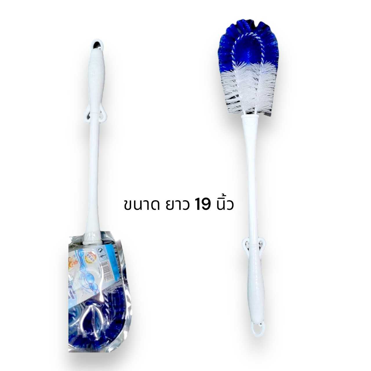 แปรงห้องน้ำหัวรีด้ามพลาสติกสีขาวยาว19นิ้ว คละสี