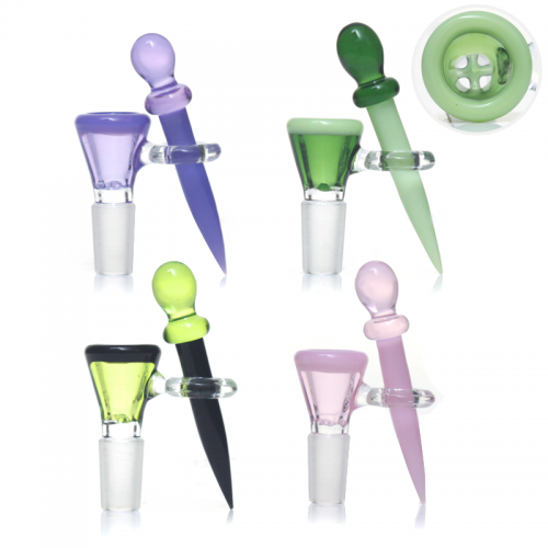 (14 mm) 4 Hole Glass Filter Screen Bowl w/ Glass Nail 