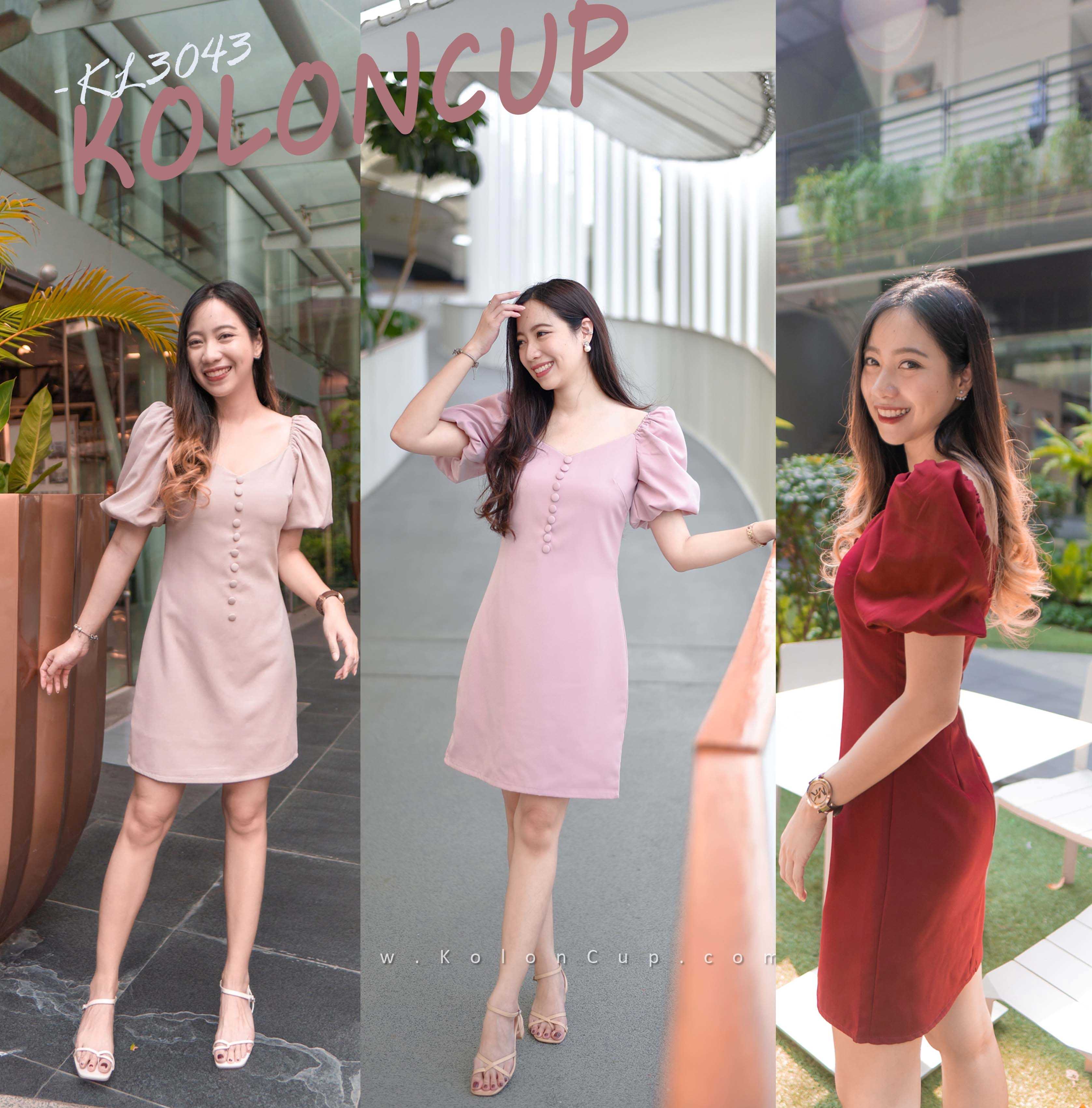 Koloncup  ชุดเดรสแขนตุ๊กตาสีพื้น เดรสสั้น เดรสแขนตุ๊กตา KL3043