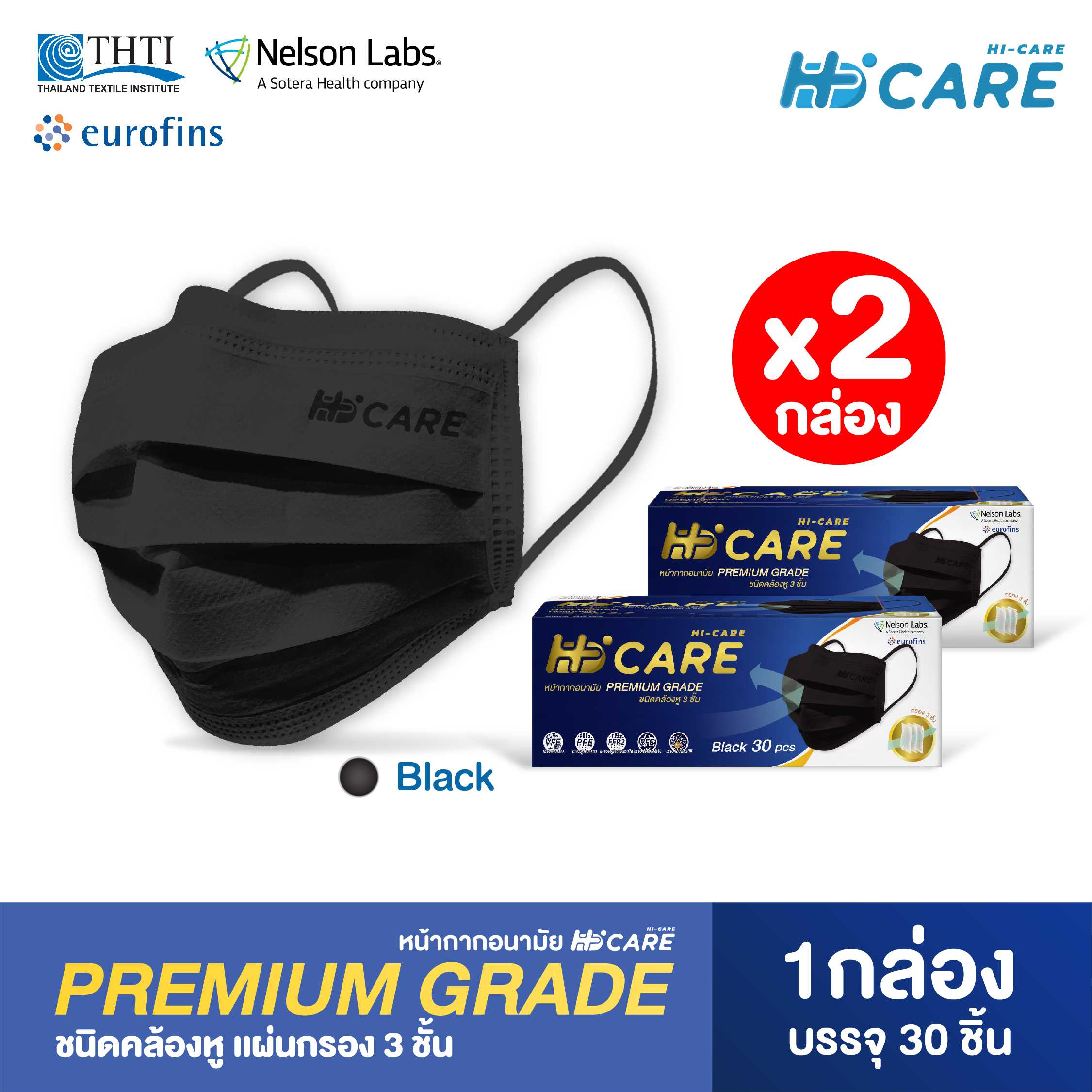 Hi-Care Premium Grade สีดำ [เซทคู่สุดคุ้ม] หน้ากากอนามัยหนาพิเศษ (รองรับ PM2.5 กรองเชื้อโรค)