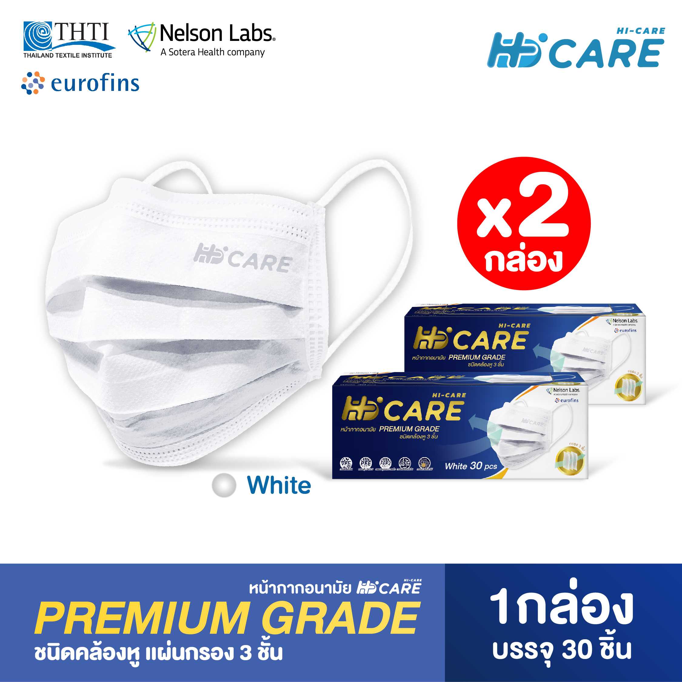 Hi-Care Premium Grade สีขาว [เซทคู่สุดคุ้ม] หน้ากากอนามัยหนาพิเศษ (รองรับ PM2.5 กรองเชื้อโรค)