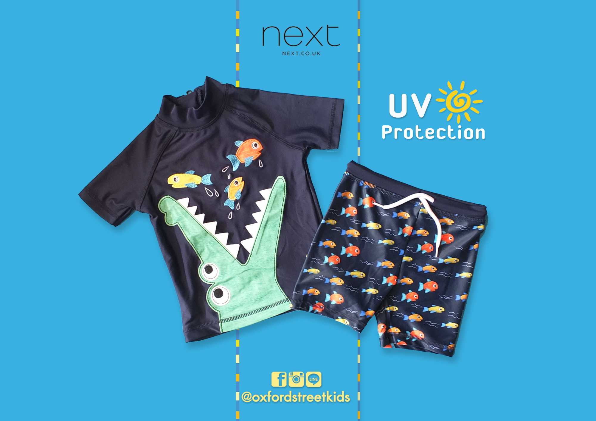 ✅ [6-9M] Next 2 Pcs Crocodile Swim Set UV Protection ชุดว่ายน้ำ  2 ชิ้น ลายจระเข้ ป้องกันแสงแดด