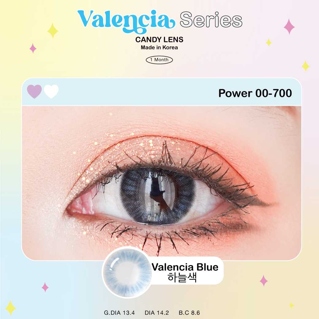 Candy lens Valencia ฟ้า พร้อมส่งแบบปกติ และค่าสายตาสั้น 0.00- 10.00 (สายตาที่มีในลิสกดสั่งได้เลยค่า)