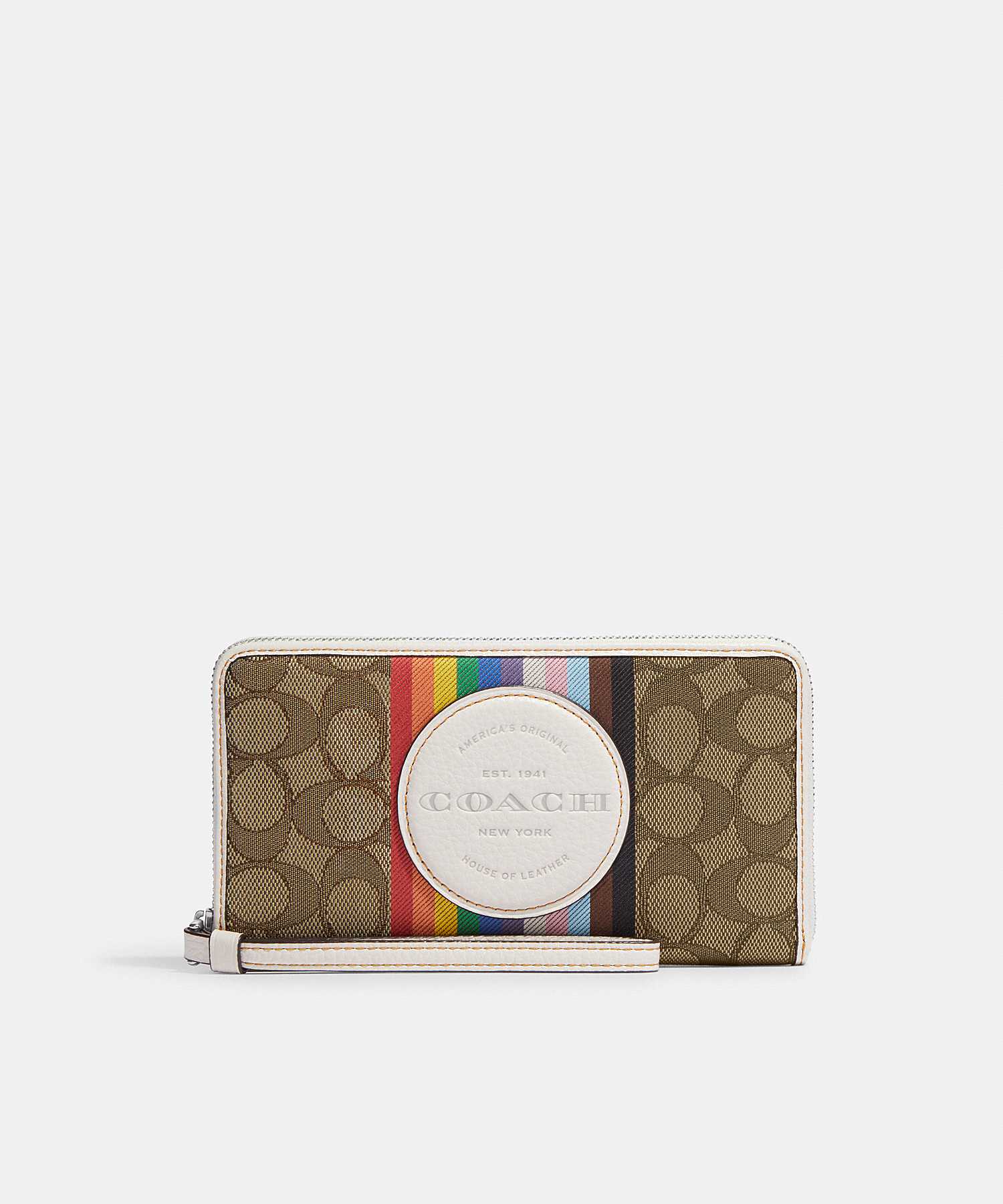 COACH DEMPSEY LARGE PHONE WALLET IN SIGNATURE JACQUARD WITH RAINBOW STRIPE CJ660 SVOT8