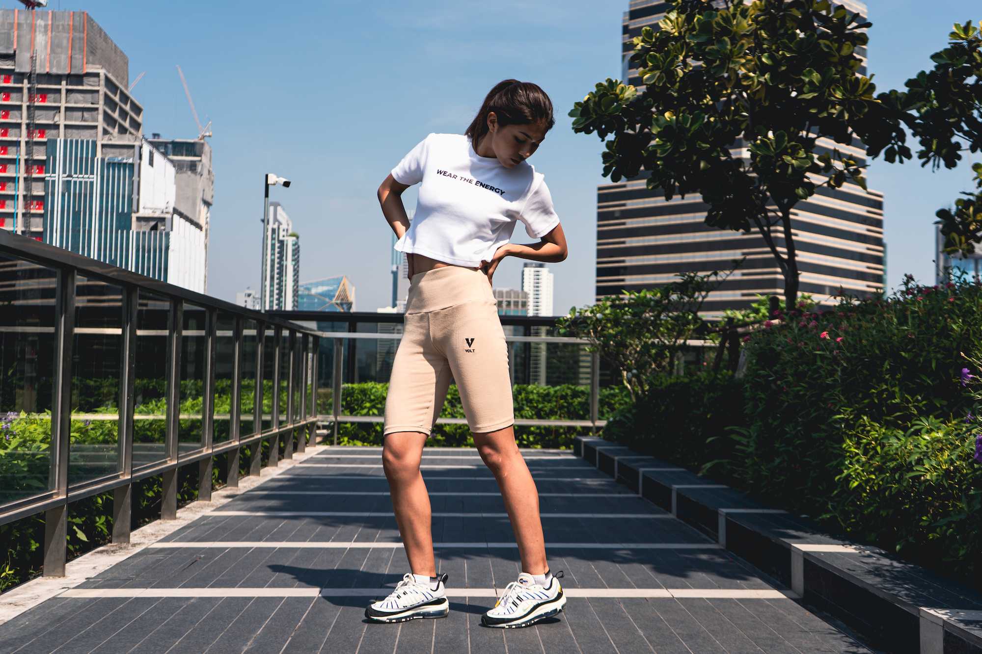 VOLT PROTON 004 BIKER SHORTS LIGHT BROWN กางเกงขาสั้น ผู้หญิง ผ้าริบถัก สีน้ำตาล