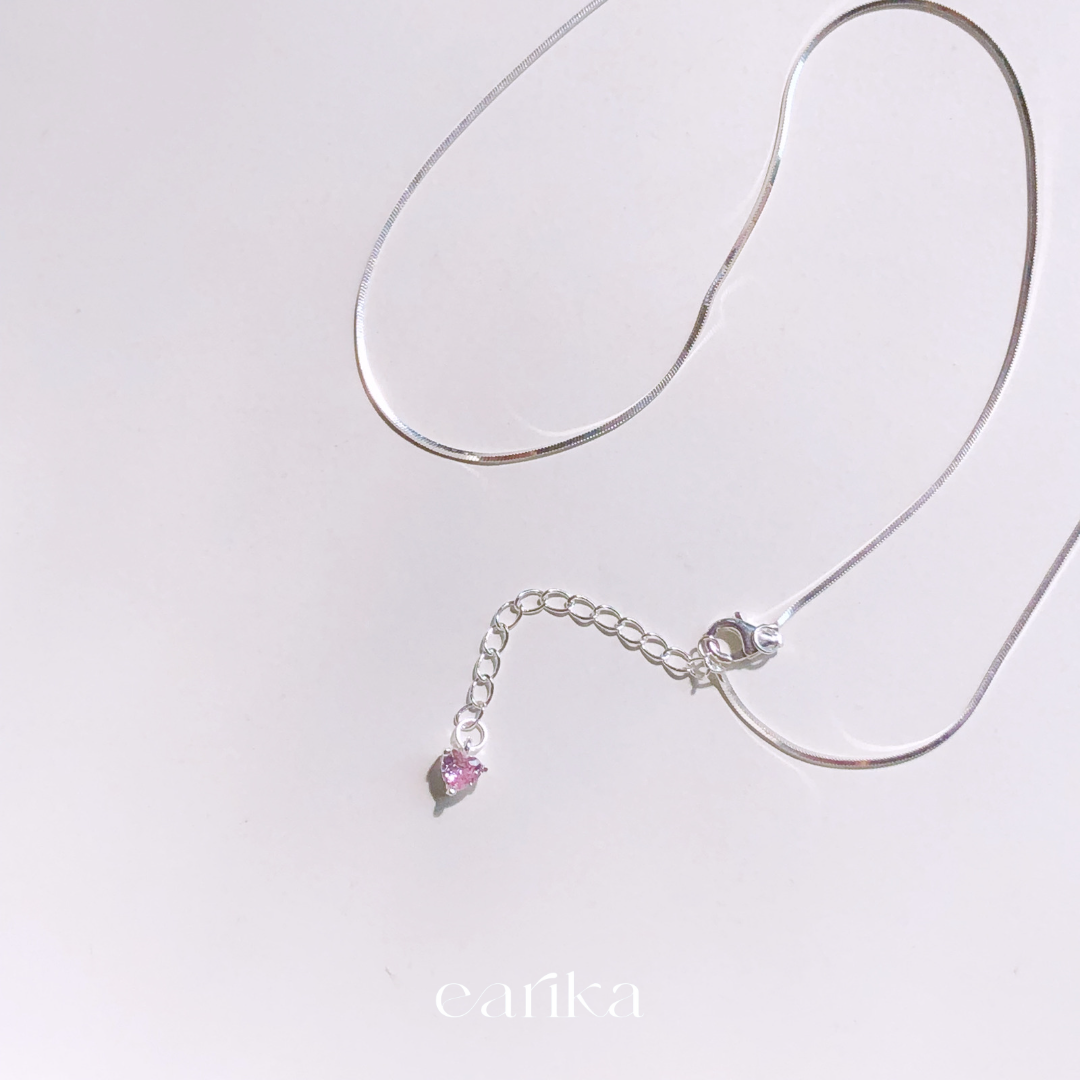 earika.earrings - rose quartz soul stripped necklace สร้อยคอเงินแท้จี้หัวใจตรงตะขอ แถมกล่องกำมะหยี่